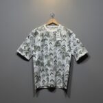 Wearix cool grey wash vertical print performance t-shirt.