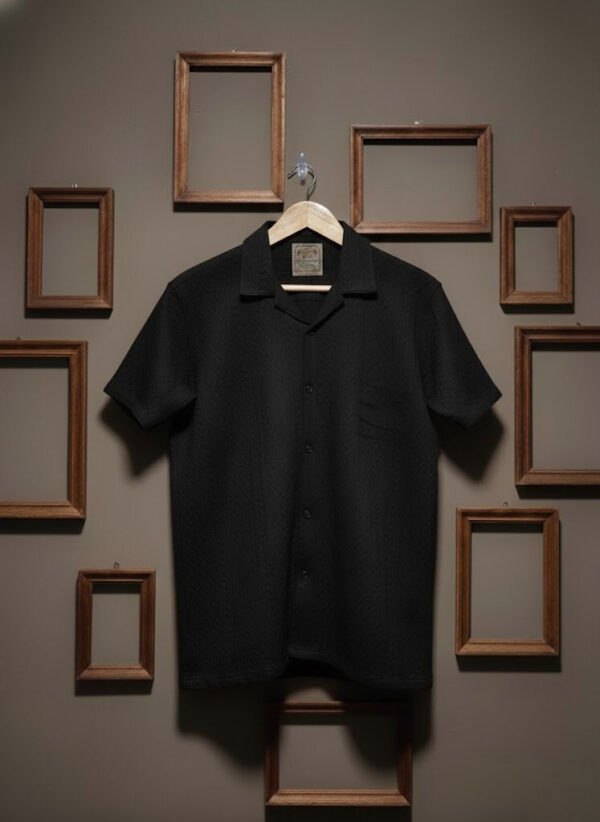 black textured knit resort shirt