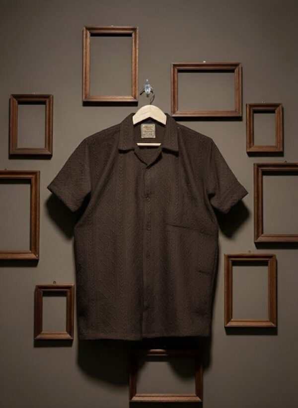 rich brown textured knit resort shirt