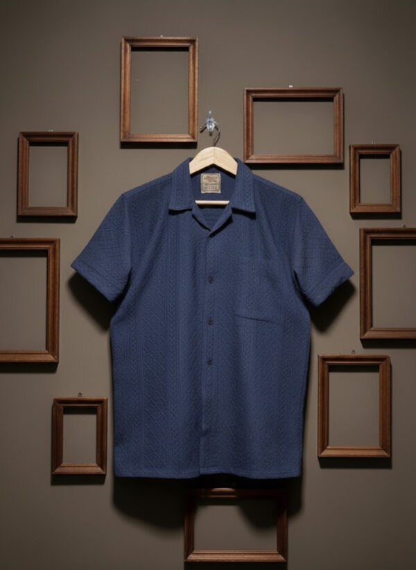 steel blue textured knit half-sleeve shirt.jpg